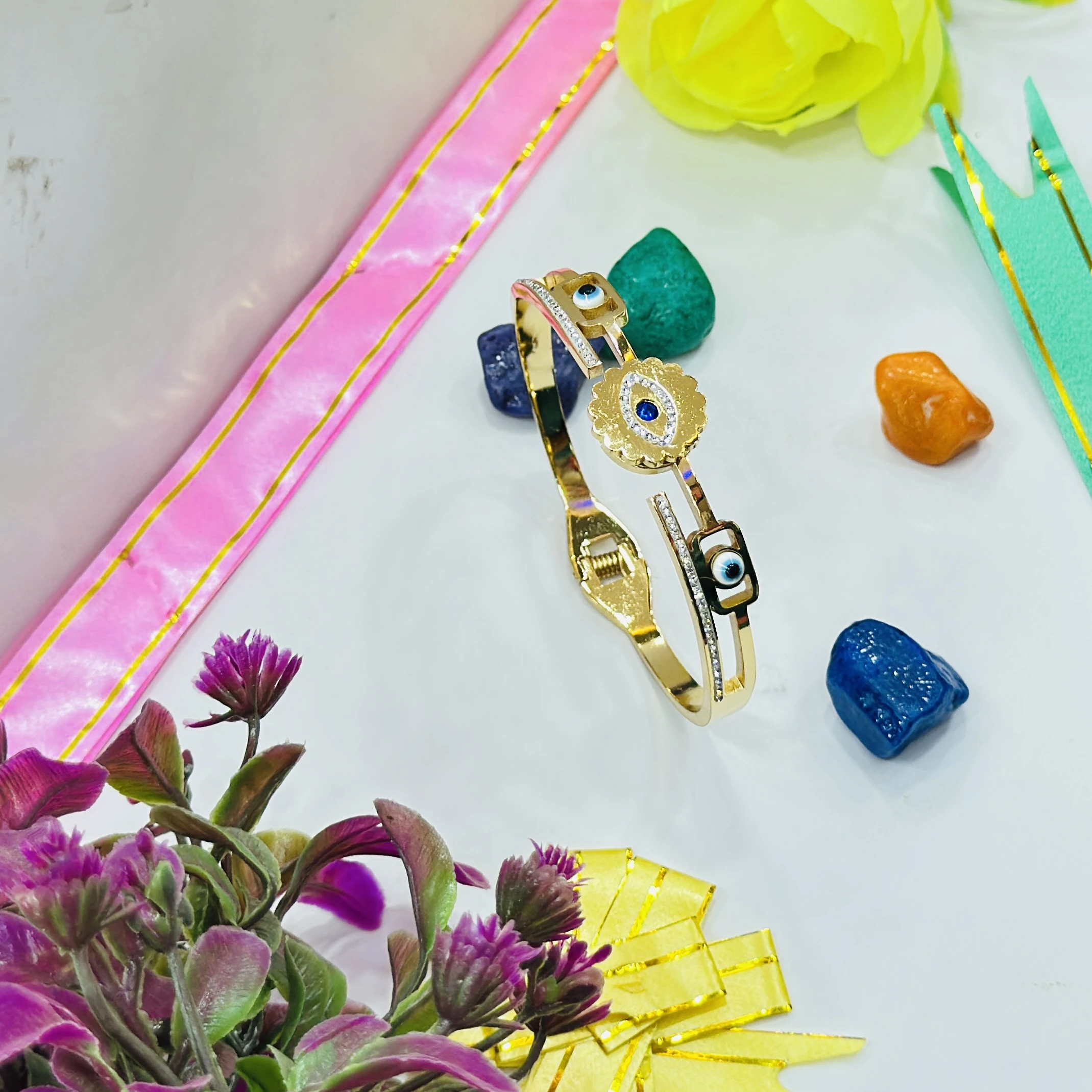 gold-plated evil eye bangle bracelet from Karatcart.