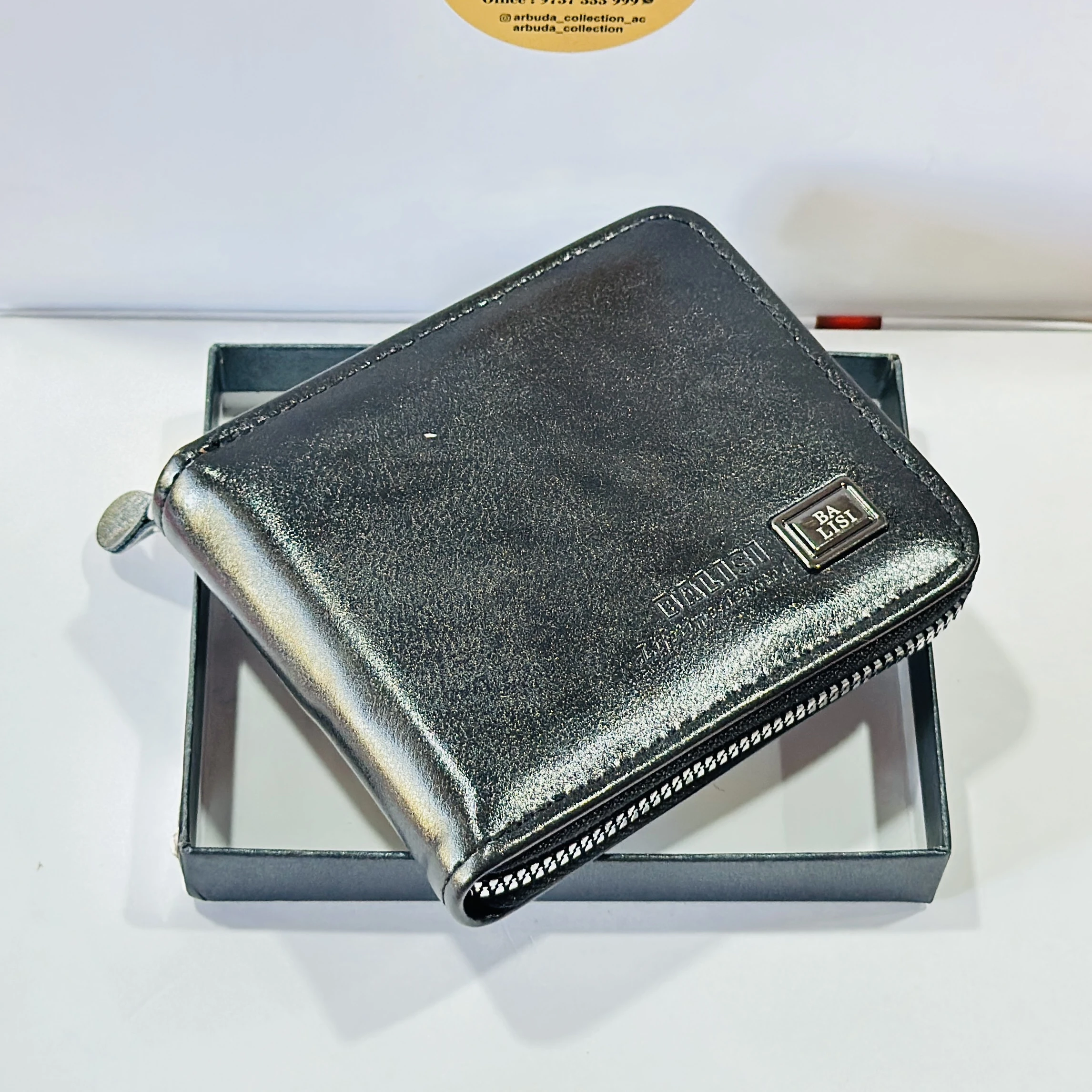 Black bi-fold leather wallet branded "BA LISI".