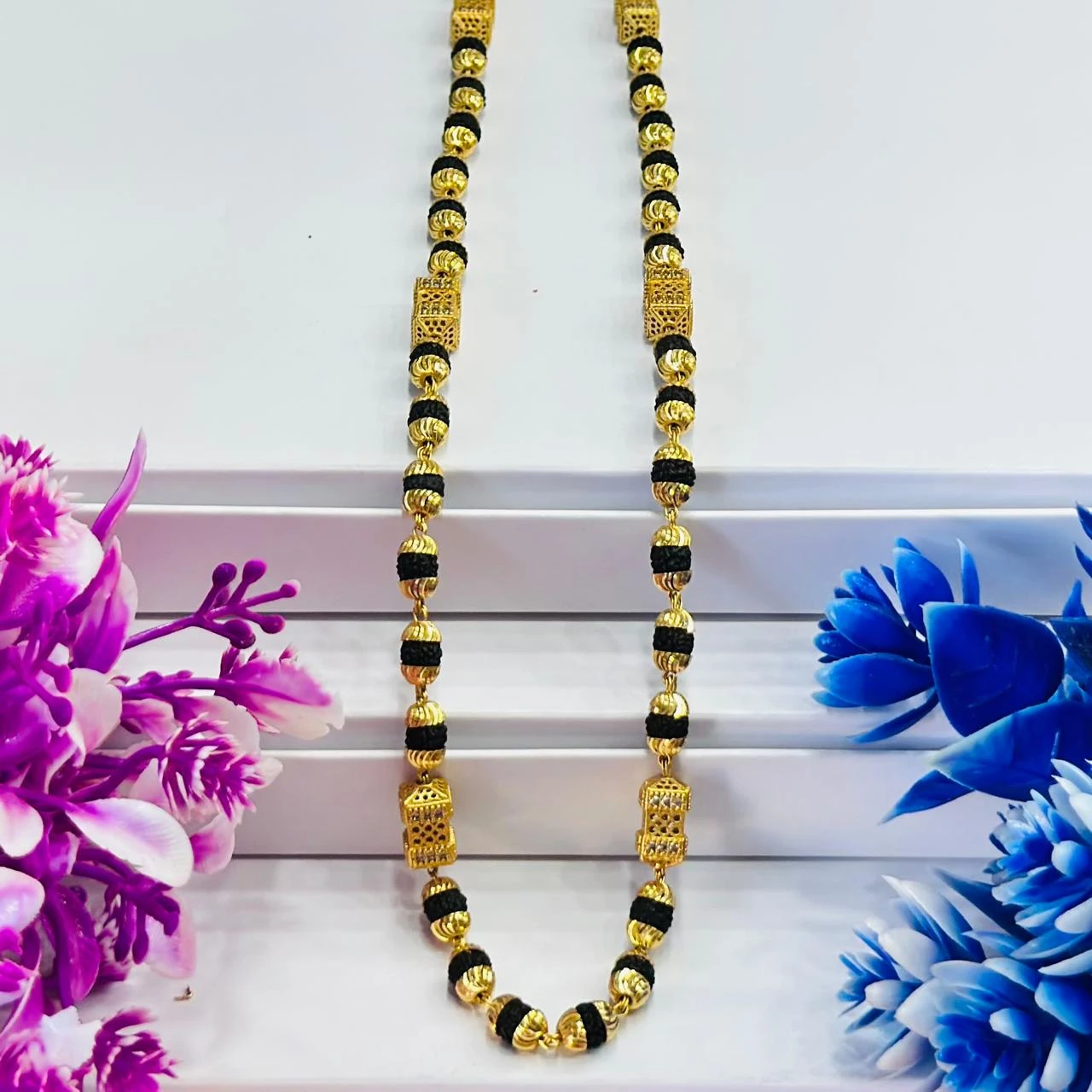 Golden Flower Brown Rudraksha Mala