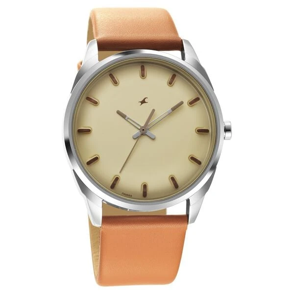 Fastrack After Dark Beige Dial Leather Strap Watch