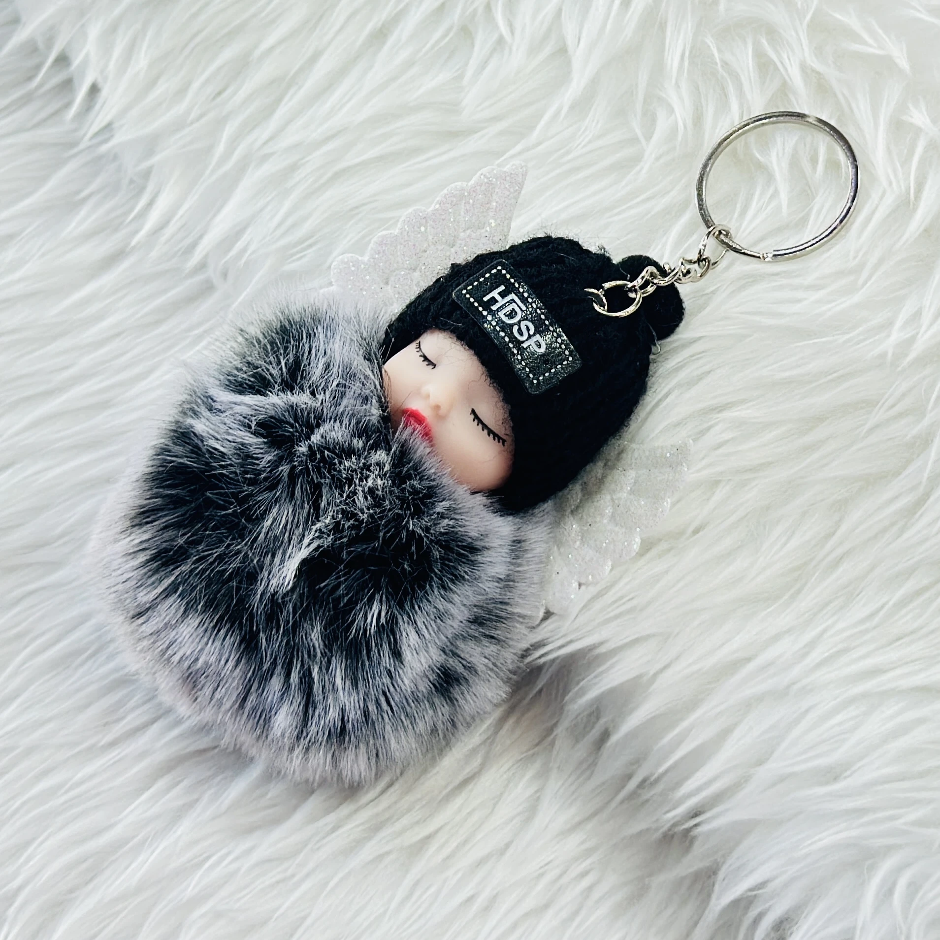 Sleeping Angel Baby Pom Pom Keychain