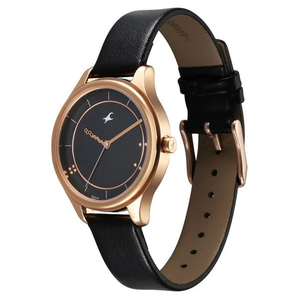 Fastrack Stunners Quartz Analog Black Dial Black Leather Strap Watch For Girls Model no.6296WL01