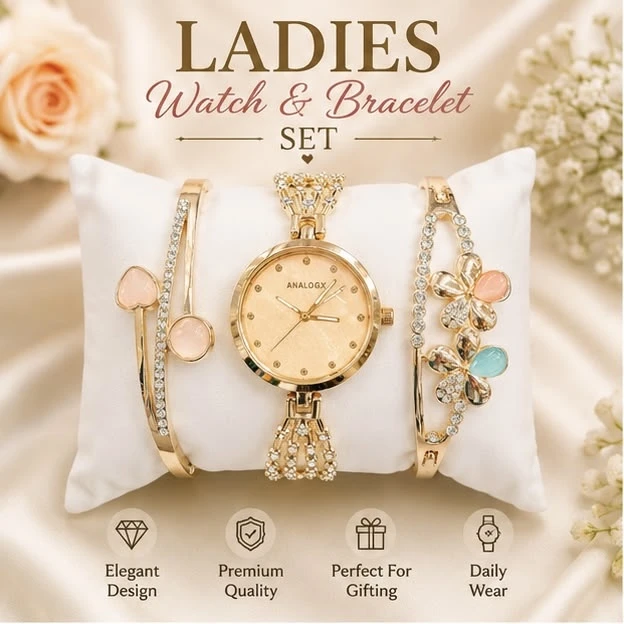 Ladies Analog Watch & Bracelet Combo