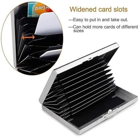Metal RFID-blocking credit card holder or wallet.