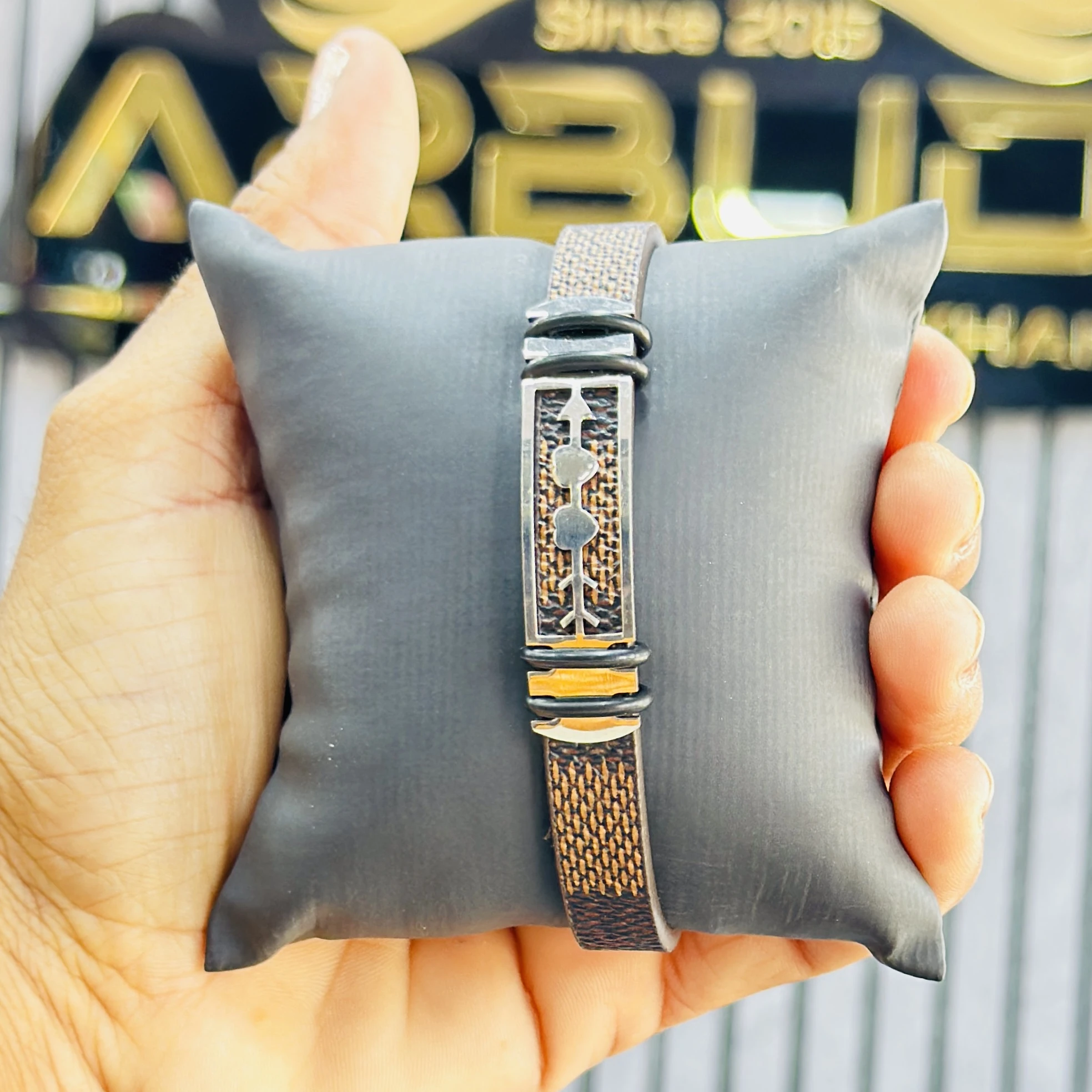 men's stainless steel leather bracelet