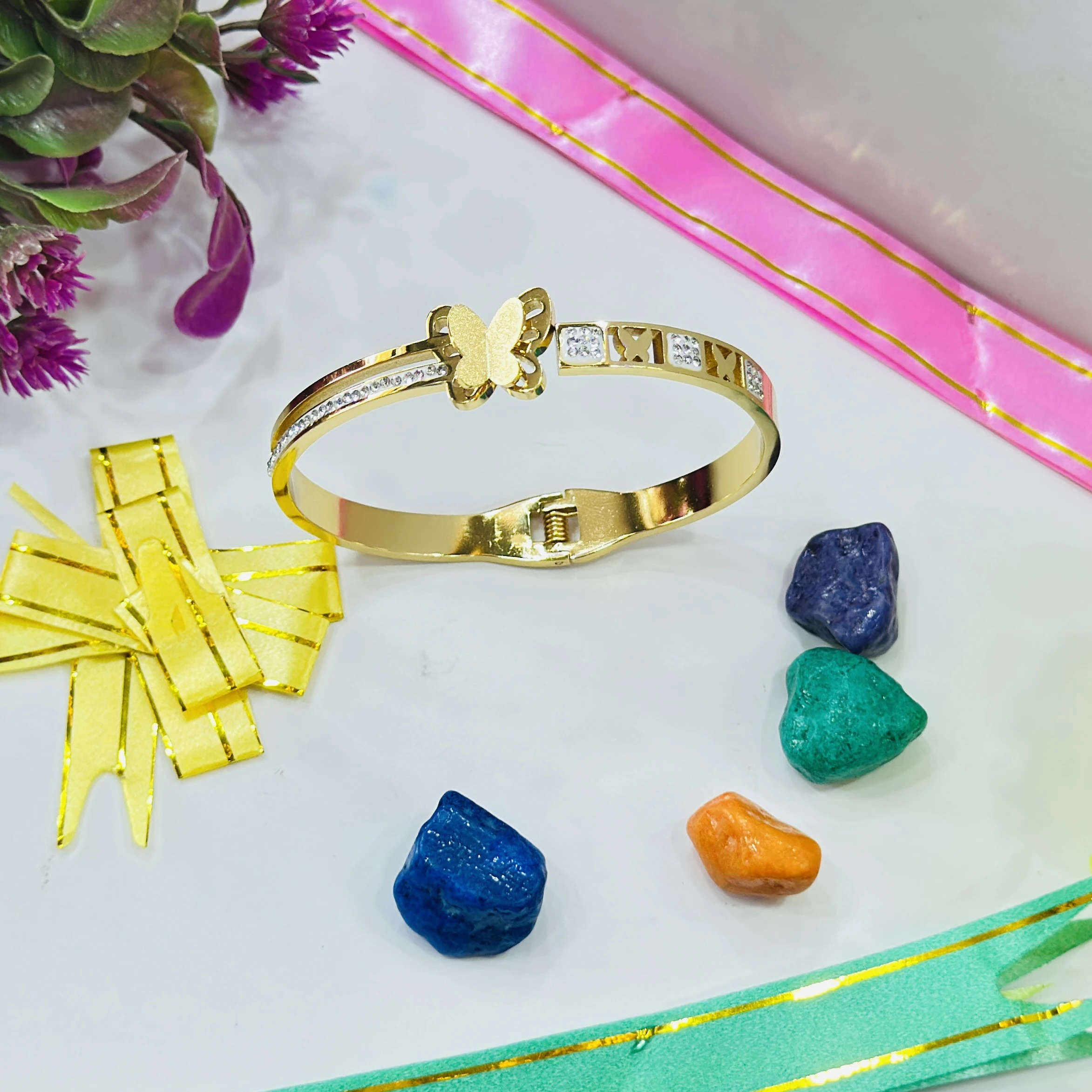 Gold plated stainless steel cuff bracelet