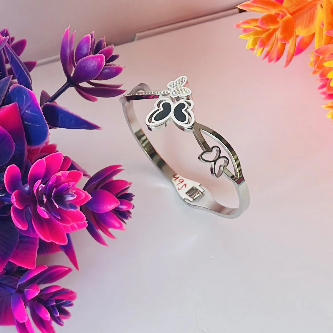 Silver -tone butterfly charm bangle bracelet