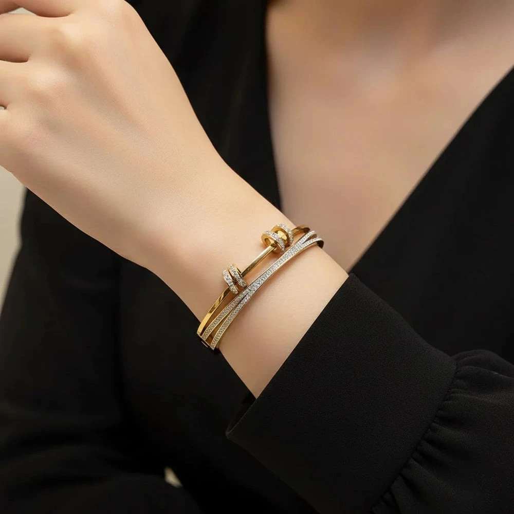 Gold toned multi-strand cuff bracelet