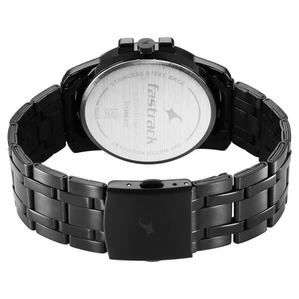Fastrack Pulse Quartz Analog Grey Dial Black Stainless Steel Strap Watch for Guys, model NT3314NM01F,.