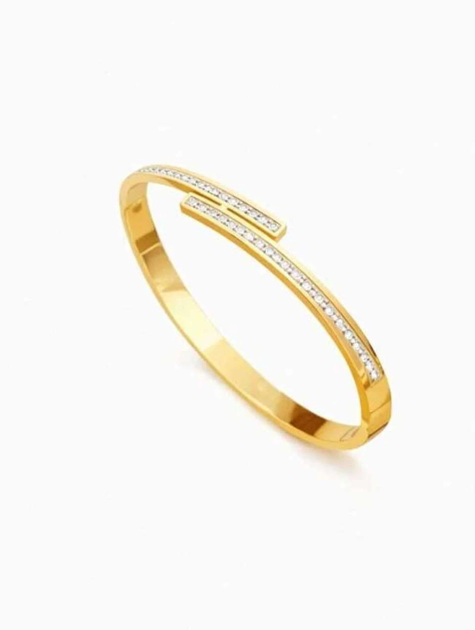 elegant gold-plated crystal-studded cuff bracelet