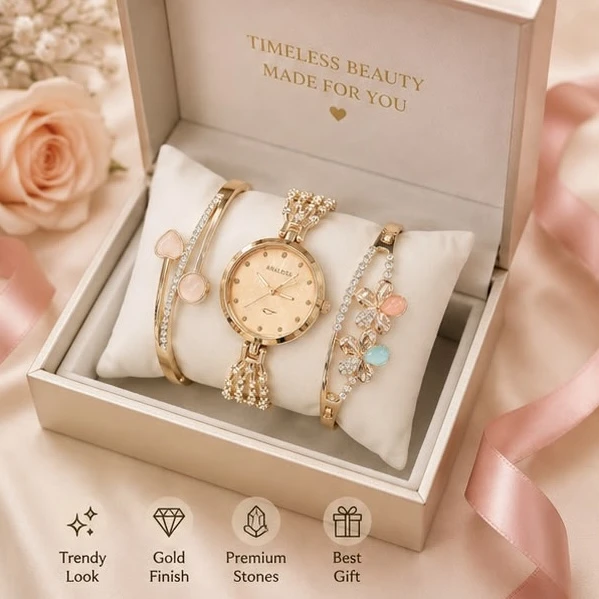 Ladies Analog Watch & Bracelet Combo