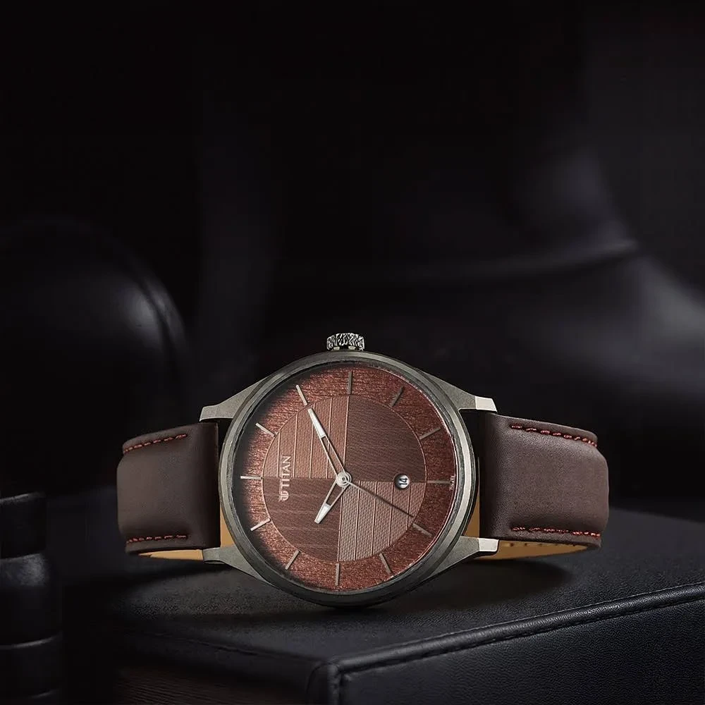 Titan Neo Economy Quartz Analog with Date Brown Dial Brown Leather Strap Watch for Men (NT1802QL02).
