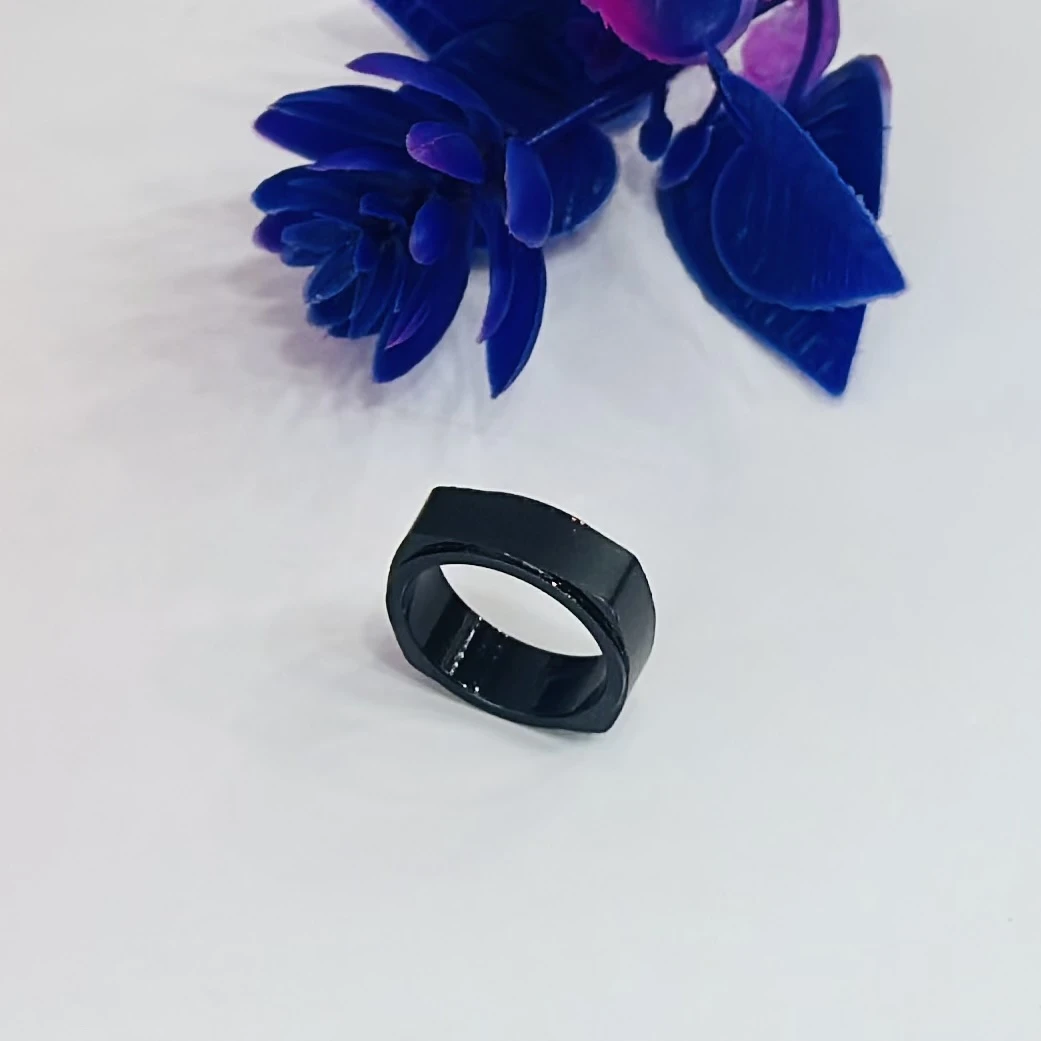 Black stainless steel ring with a square/geometric shape.
