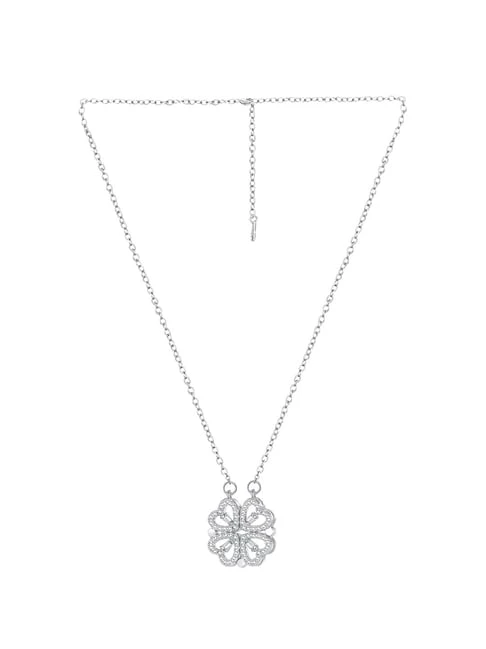 silver-toned, magnetic four-heart clover pendant necklace made of stainless steel