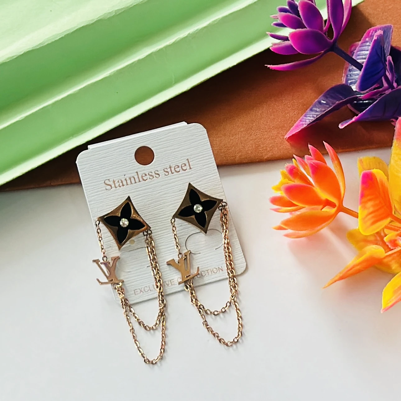 Louis Vuitton-style dangle earrings