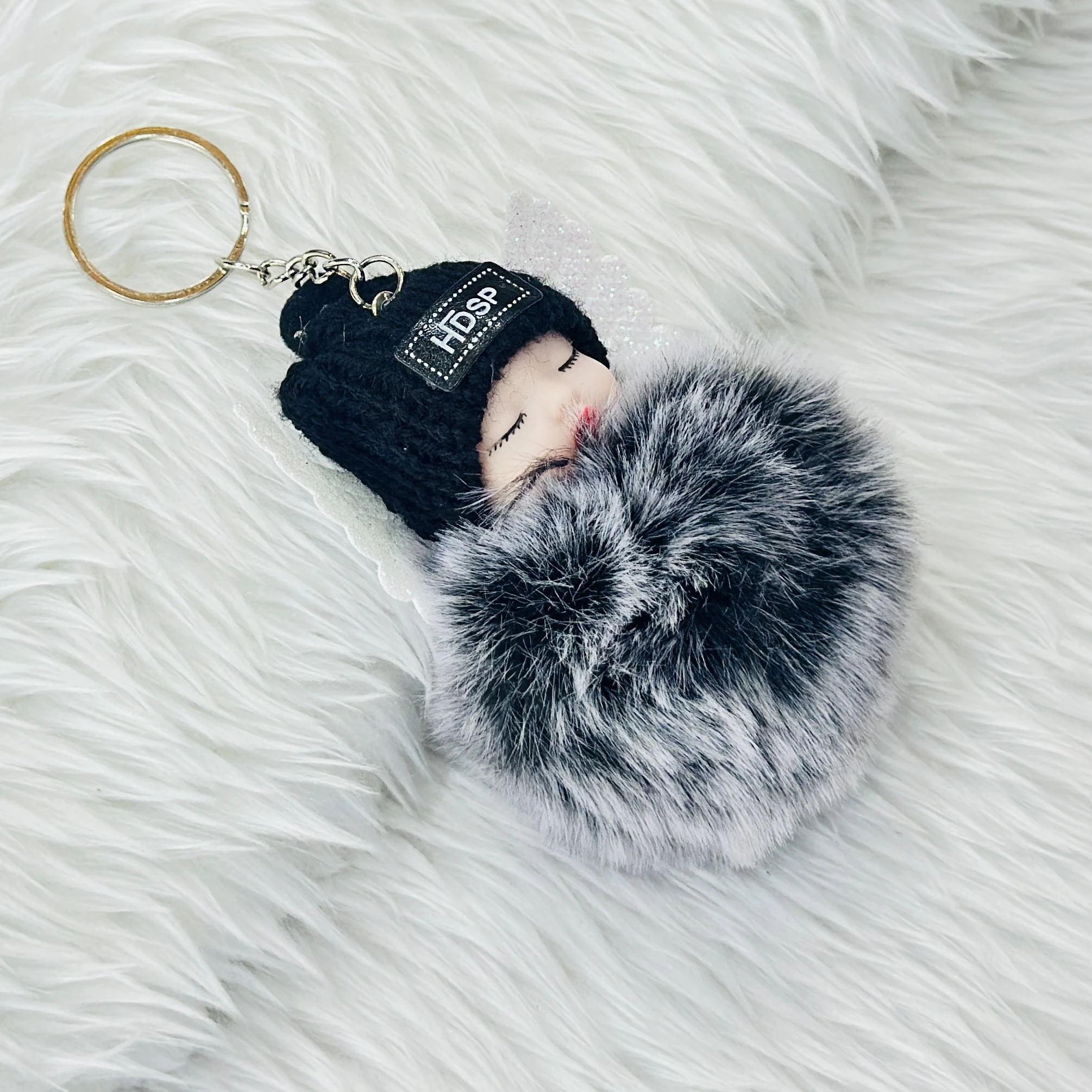Sleeping Angel Baby Pom Pom Keychain