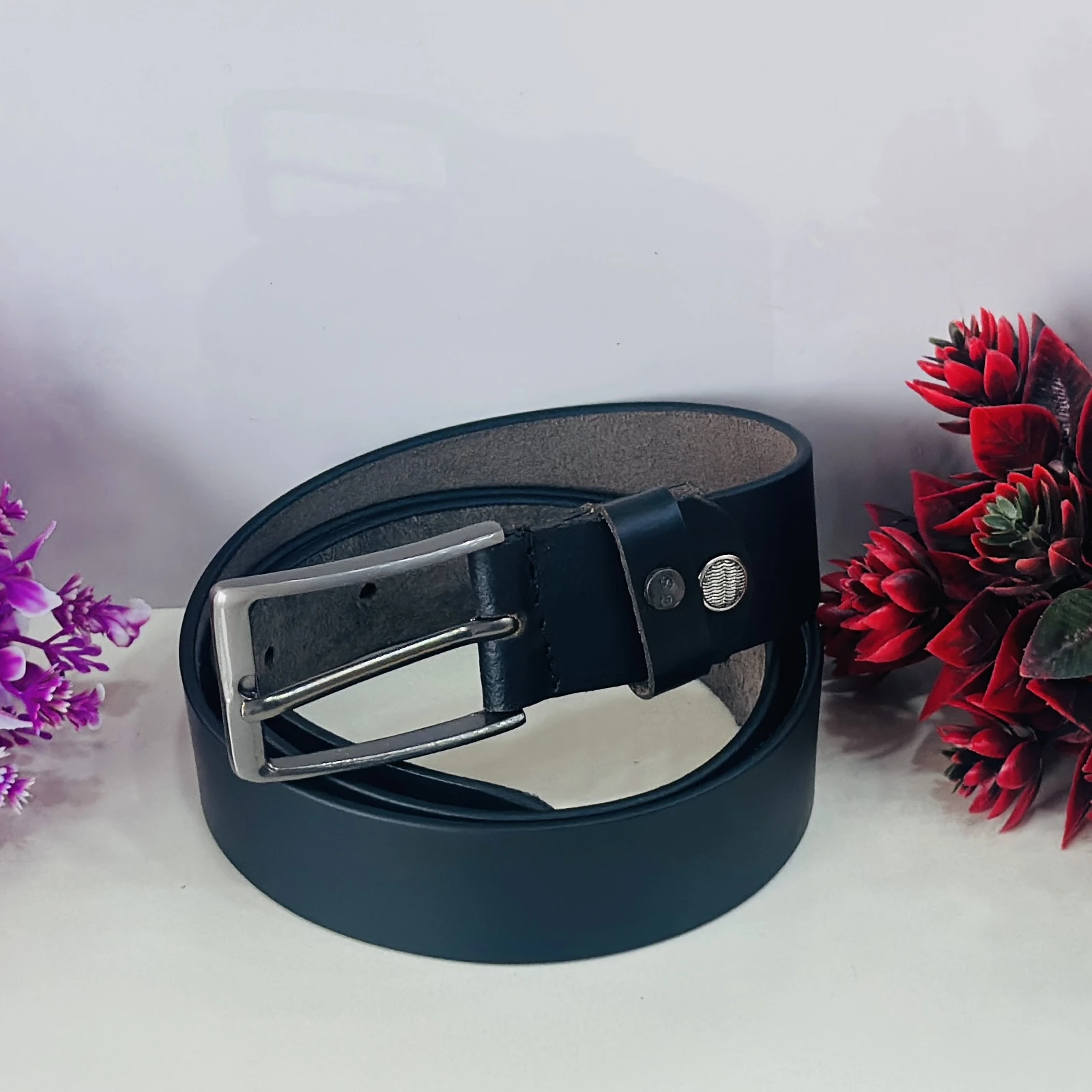 Black genuine leather belt