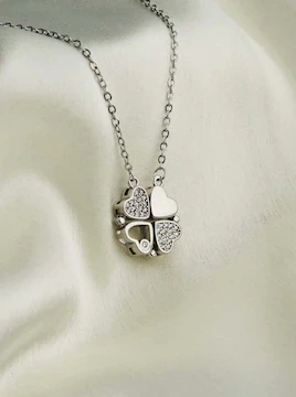Crystal and Black Four Leaf Clover Transformable Pendant Necklace
