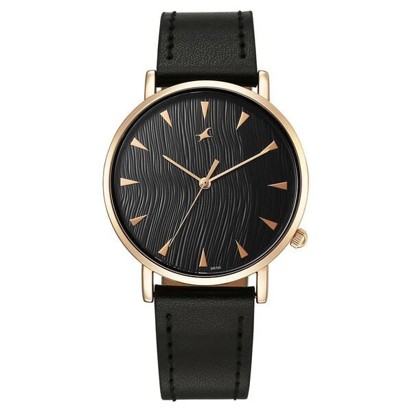 Fastrack Stunners X Quartz Analog Black Dial Leather Strap Watch For Girls