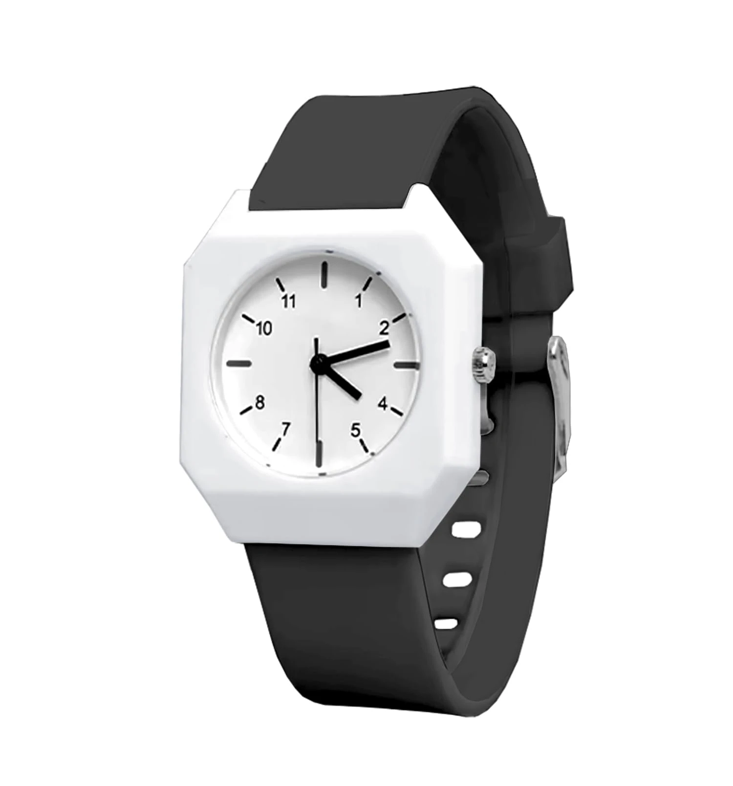 Mingrui Sport Square Unisex Analog Quartz Watch with a white case and black strap.