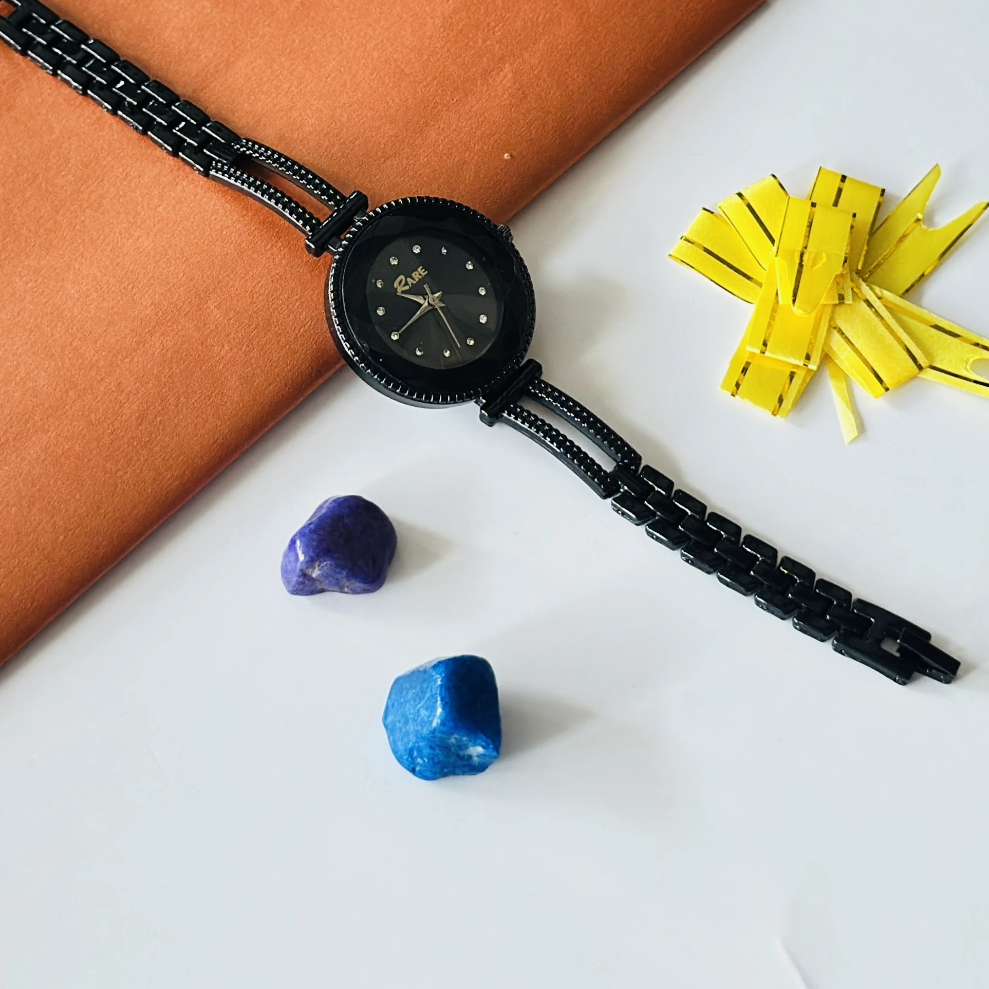 Black metal analog watch