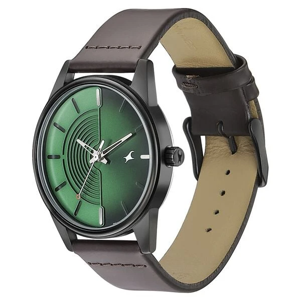 Quartz Analog Green Dial Brown Leather Strap Watch…. model 3305NL01.