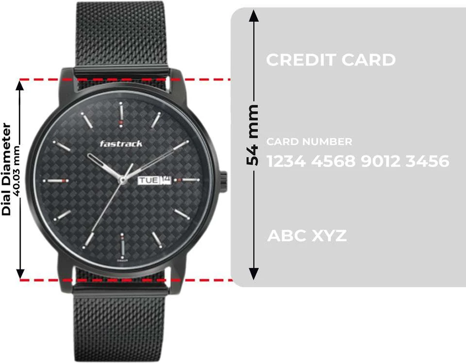 Fastrack FK Exclusive analog watch featuring a textured black dial and a matching black mesh metal strap