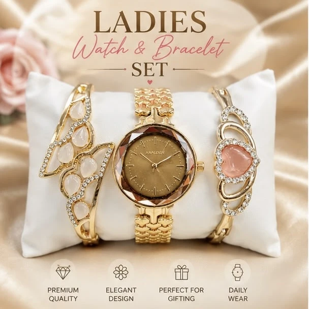 Ladies Analog Watch & Bracelet Combo