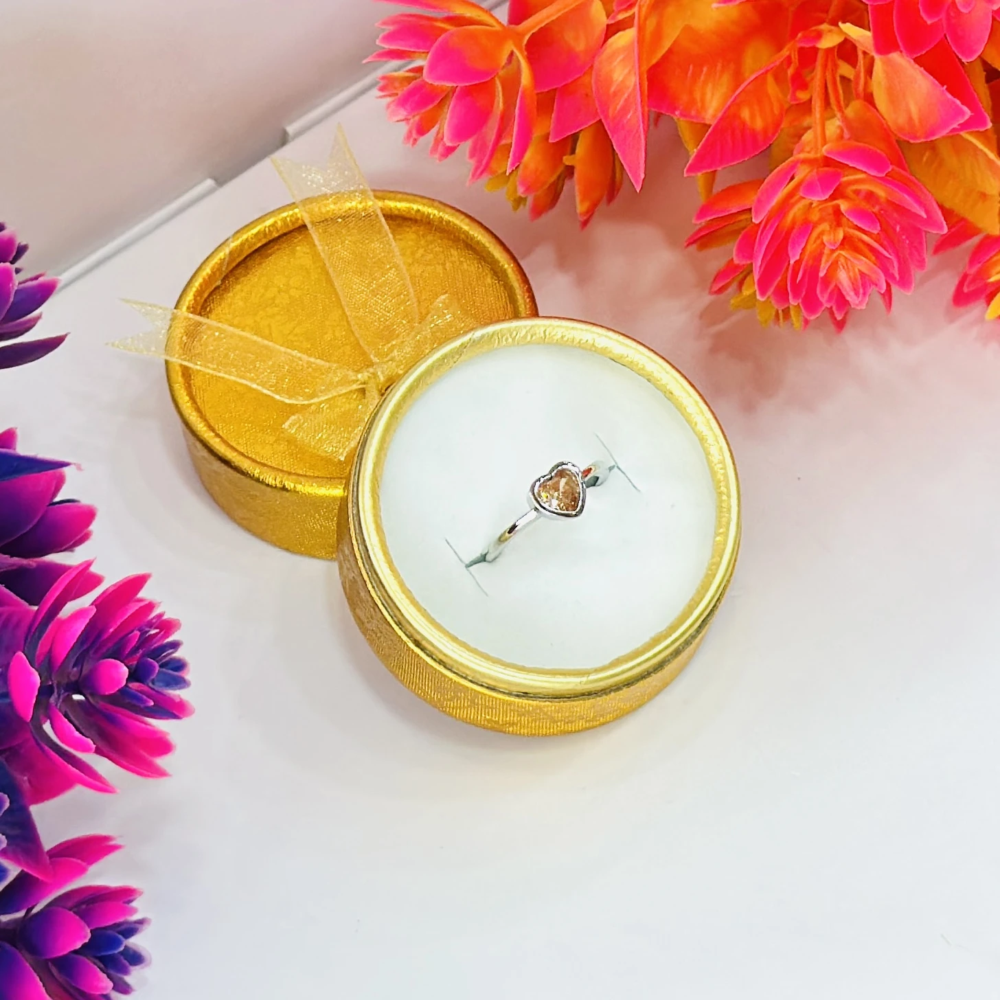 Heart shaped citrine ring set