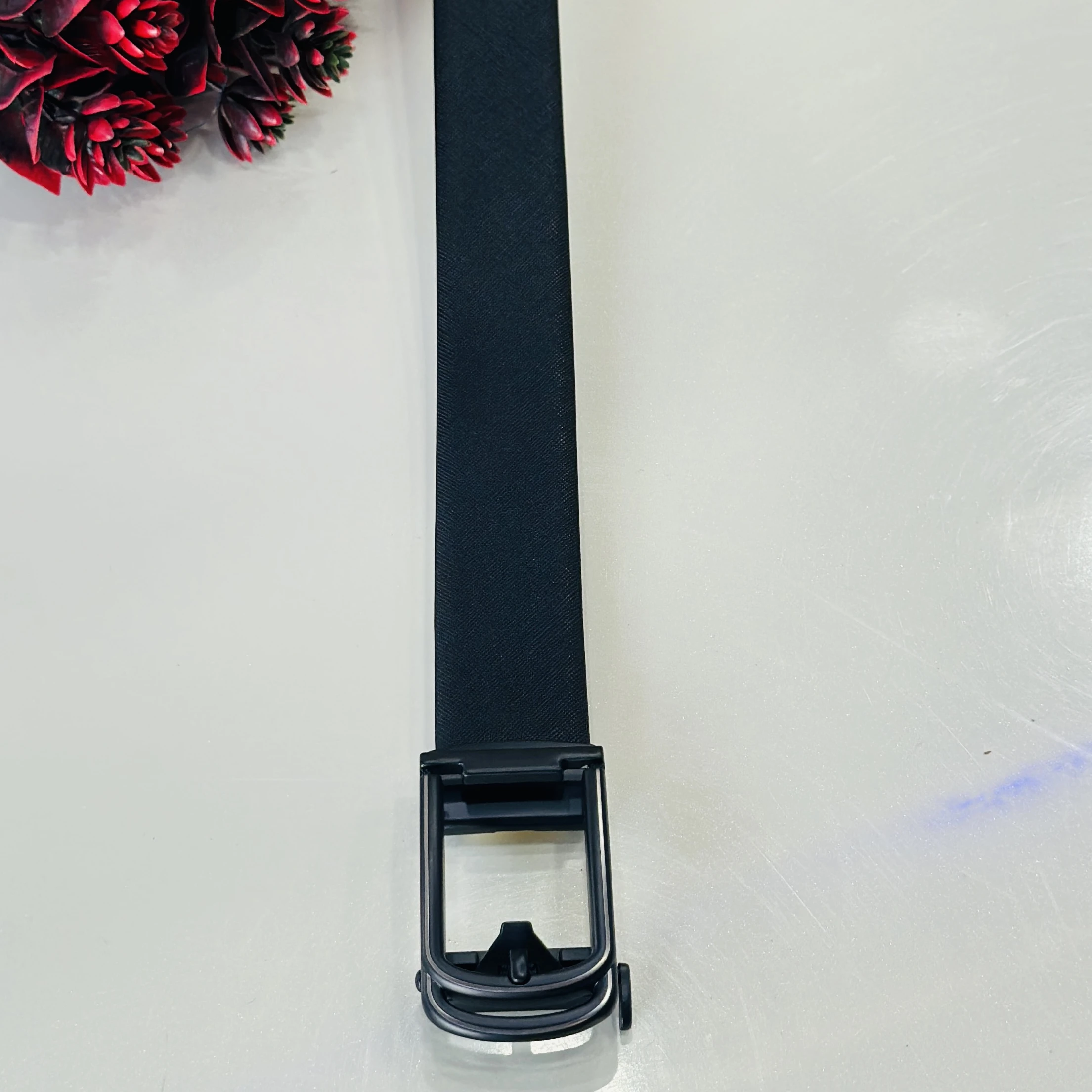 Black genuine leather formal belt for men