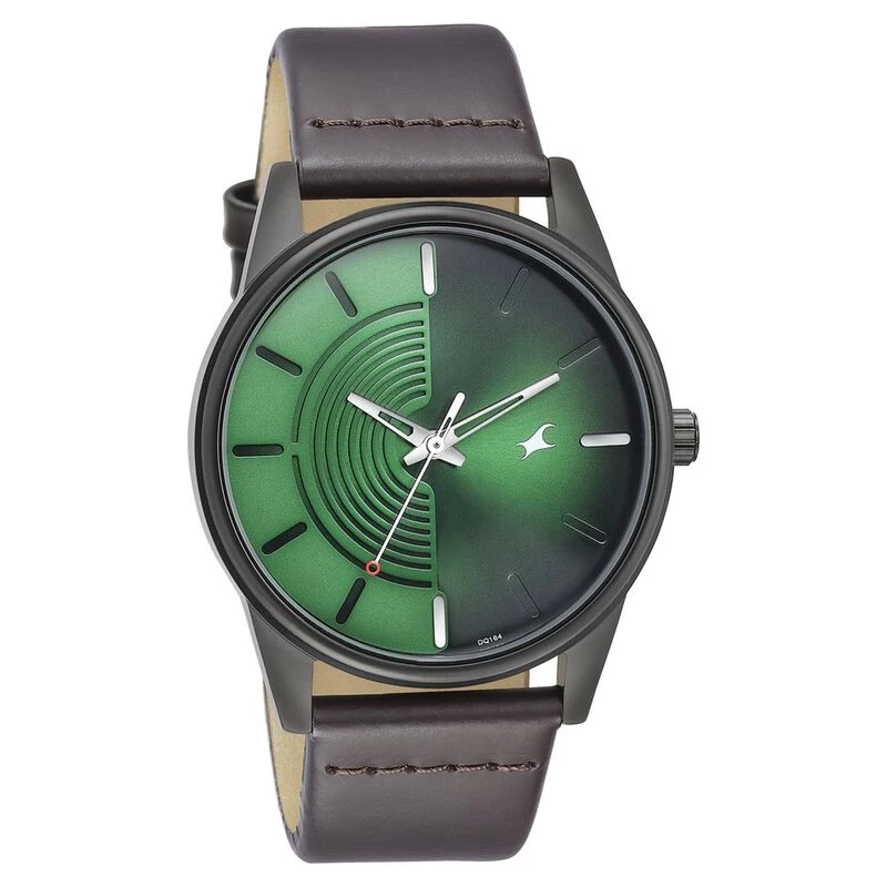 Quartz Analog Green Dial Brown Leather Strap Watch…. model 3305NL01.
