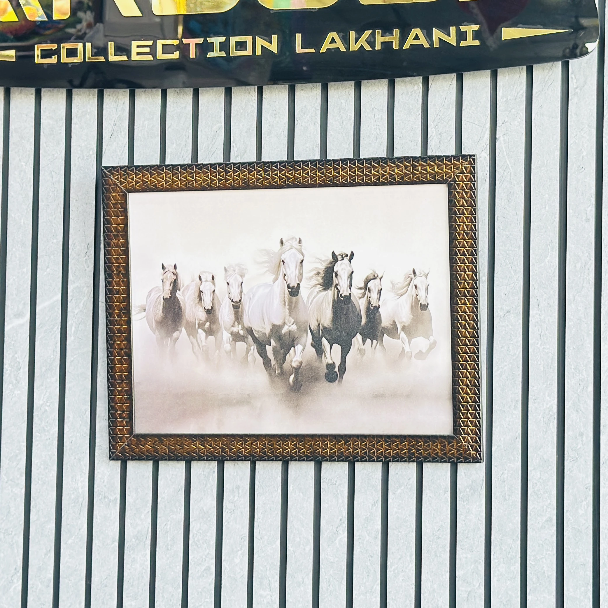 Seven White Running Horses Vastu framed art painting. JBZ80C