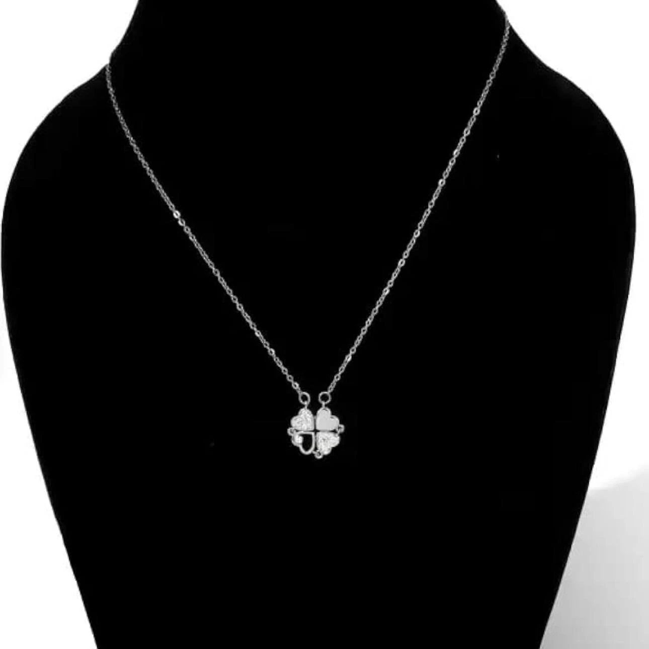 Crystal and Black Four Leaf Clover Transformable Pendant Necklace