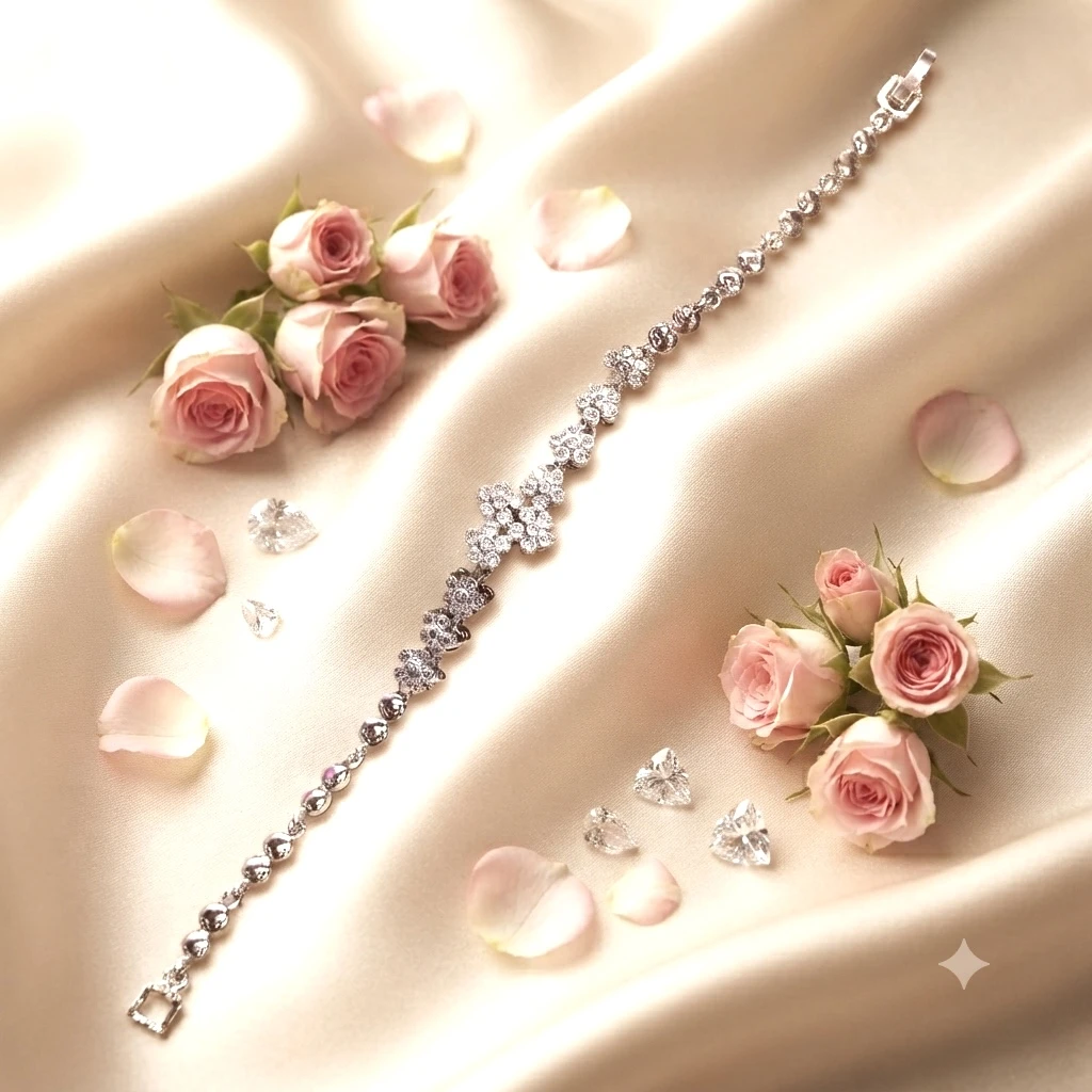 Sterling Silver Cubic Zirconia Silver-Plated Wraparound Bracelet