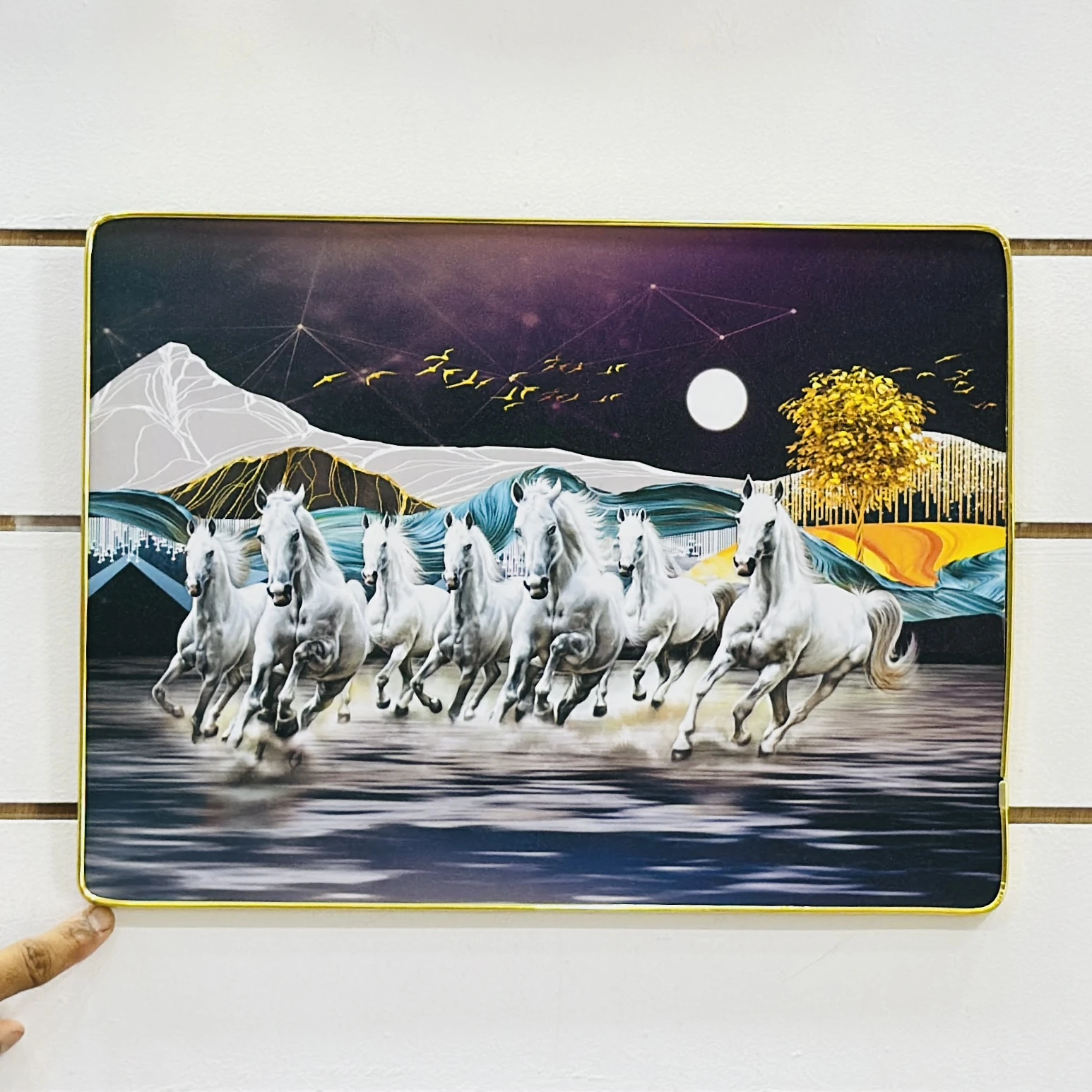 Shubh Sanket Vastu 7 Horse Running Textured Home Decorative Painting. …..:YB583B