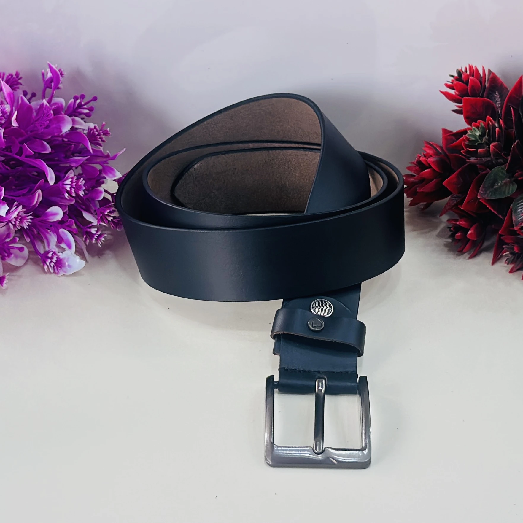 Black genuine leather belt