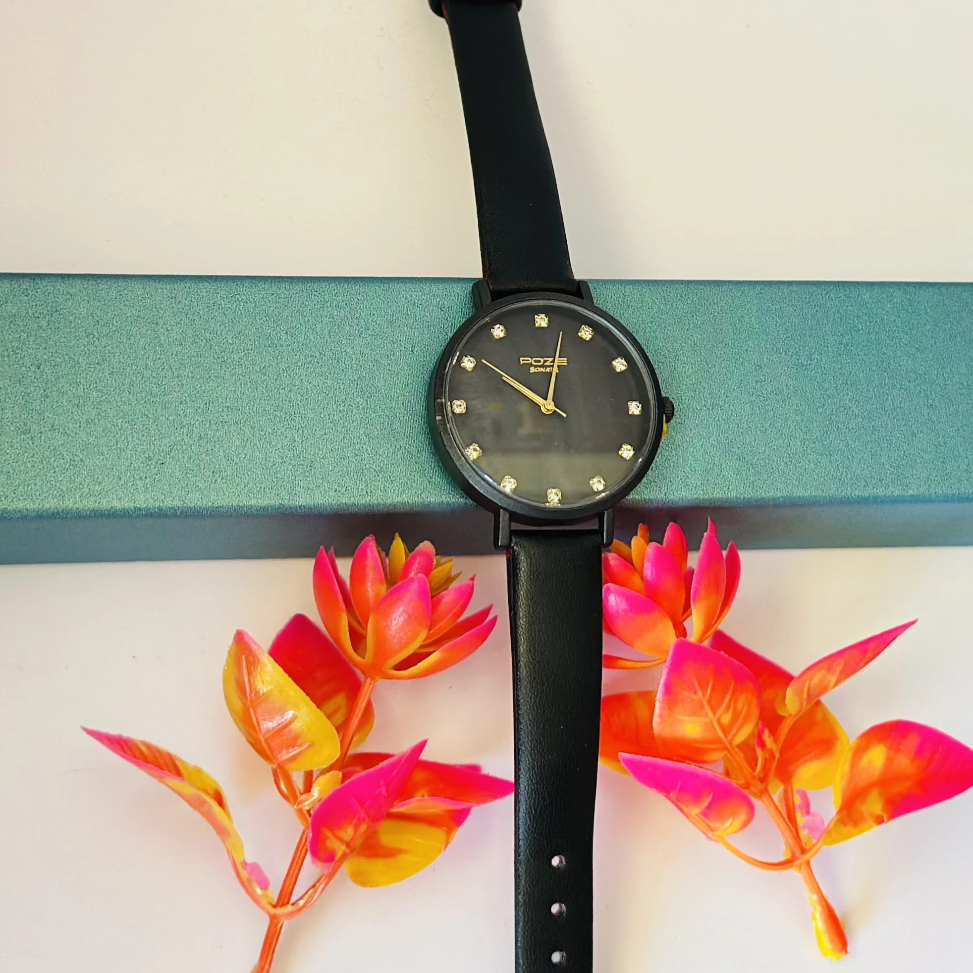 Poze by Sonata Quartz Analog Black Dial PU Leather Strap Watch for Women