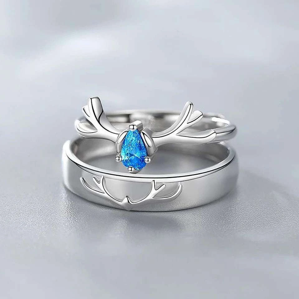 Set of adjustable, silver-plated couple's rings