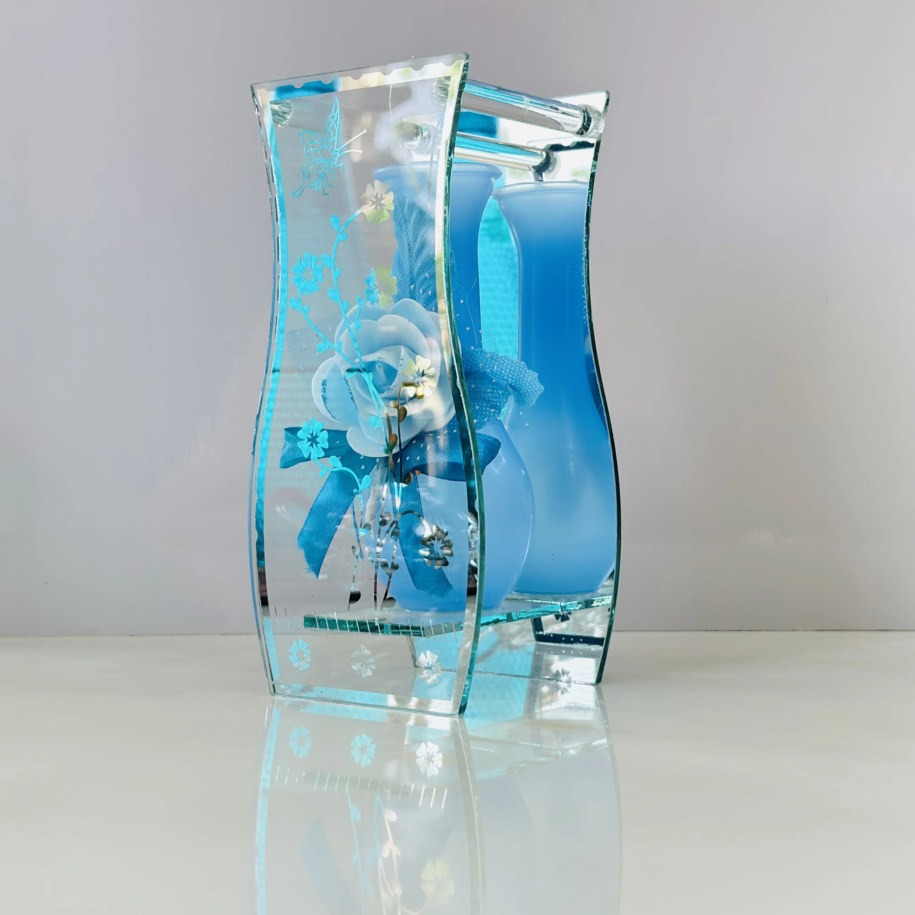 glass bud vase with striking fancy glam detail in blue(SKU-3451Y7)