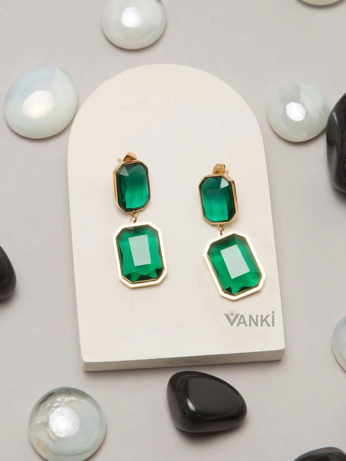pair of emerald green drop earrings