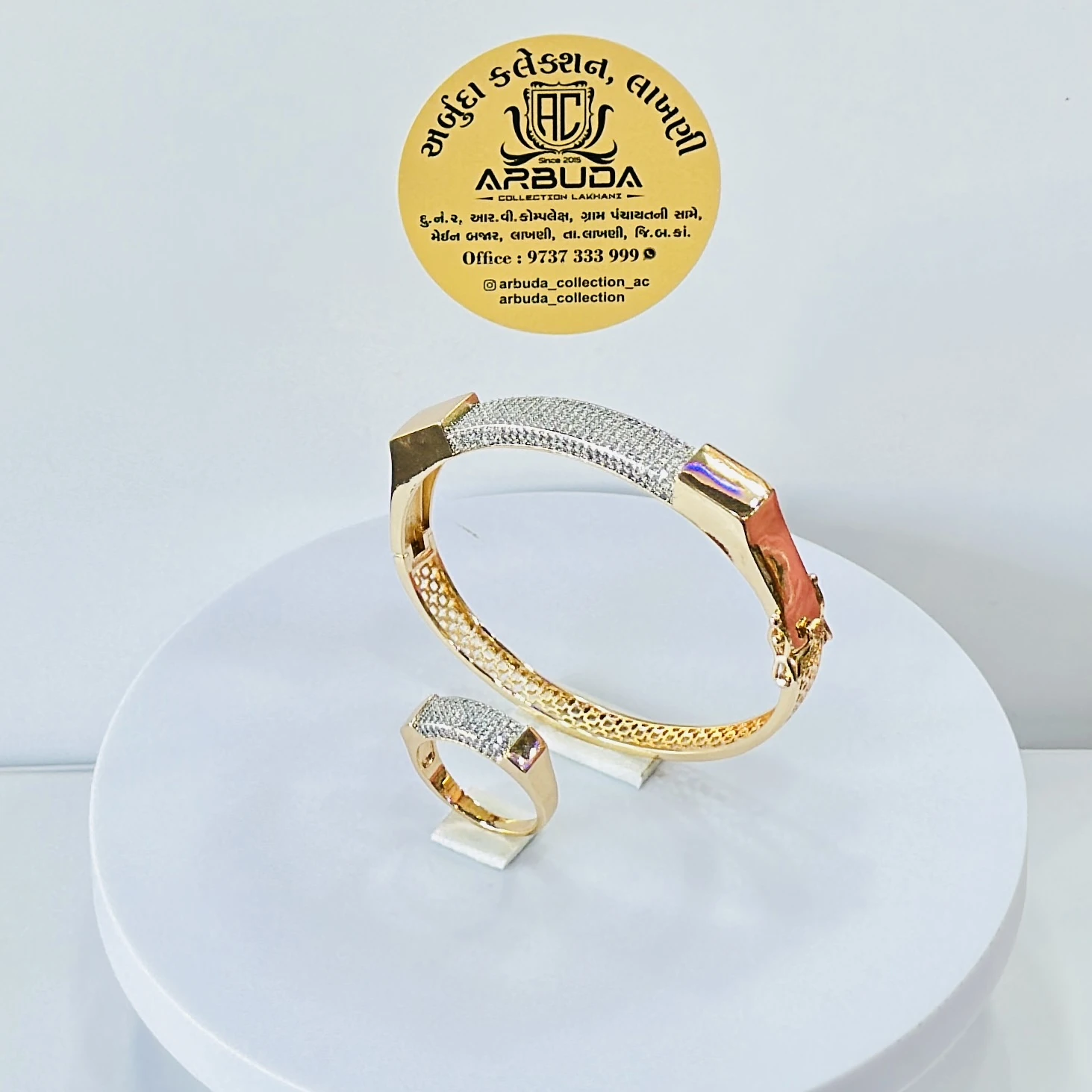 Gold toned Kada  and ring set