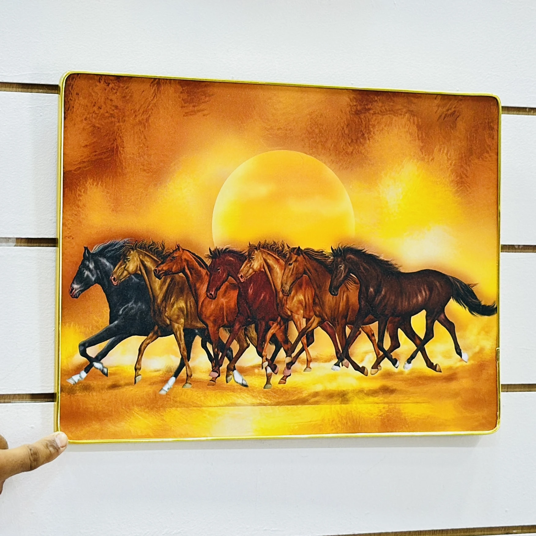 Shubh Sanket Vastu 7 Horse Running Textured Home Decorative Painting. -J6BLQ5