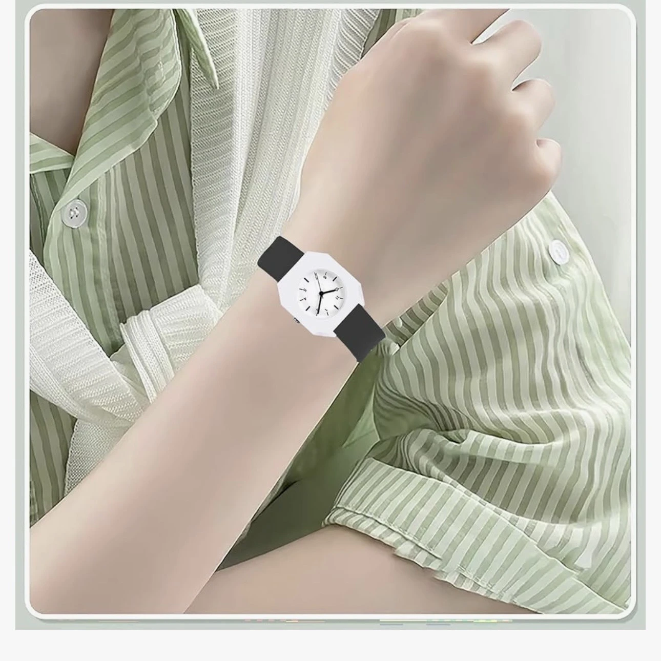 Mingrui Sport Square Unisex Analog Quartz Watch with a white case and black strap.