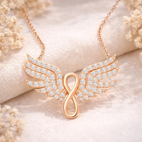 rose gold plated angel wing pendant necklace