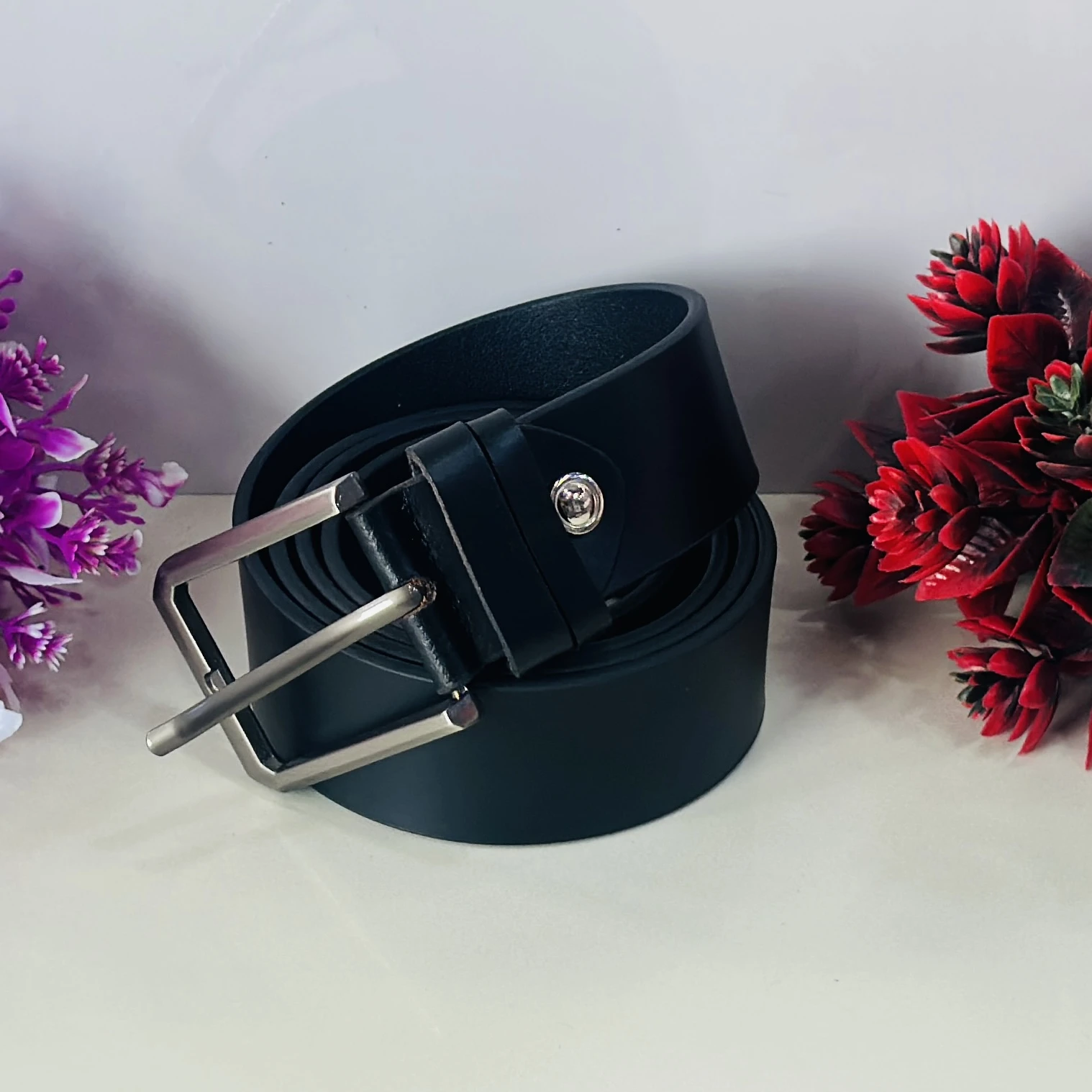 Black leather men's belt.