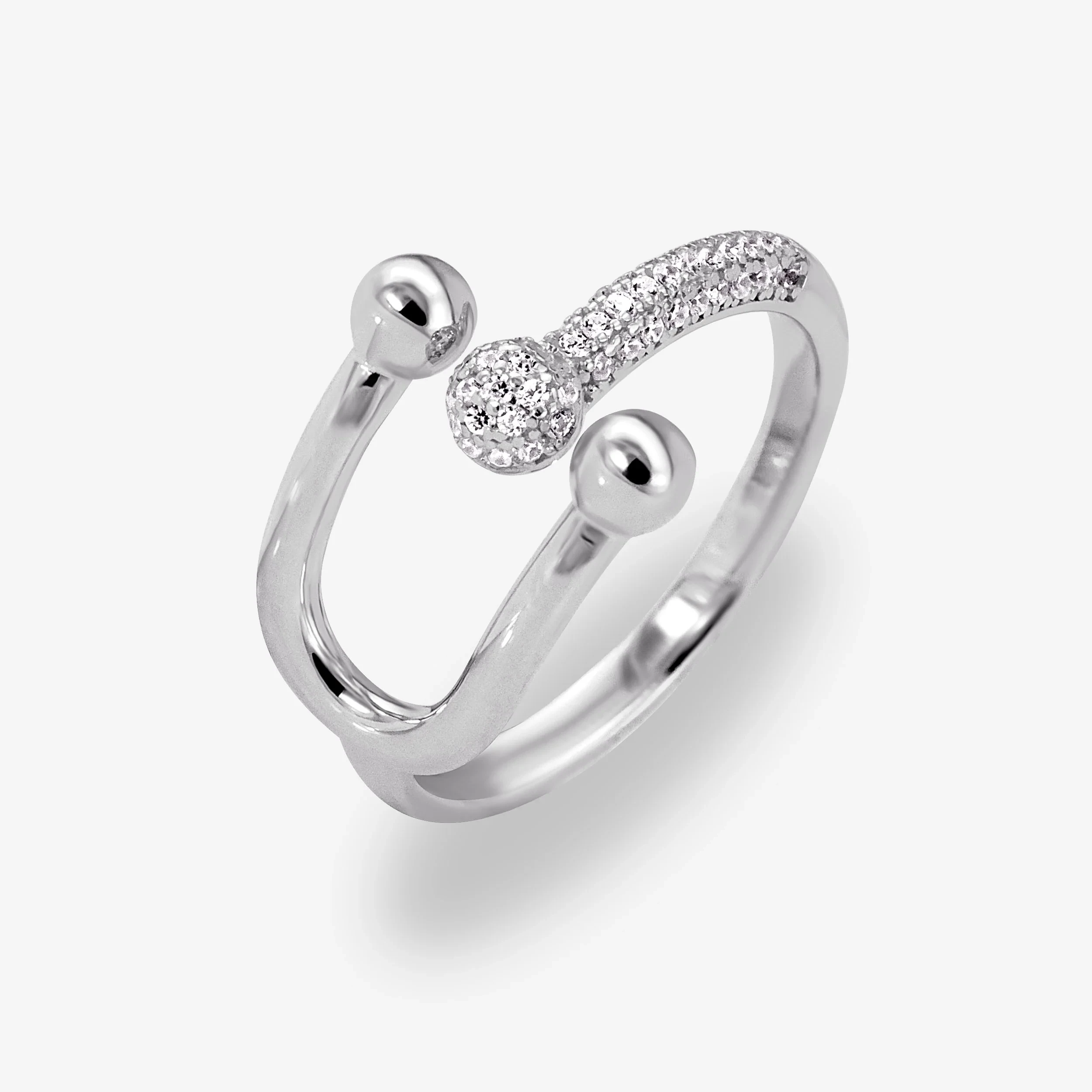 silver-toned adjustable ring with cubic zirconia stones.