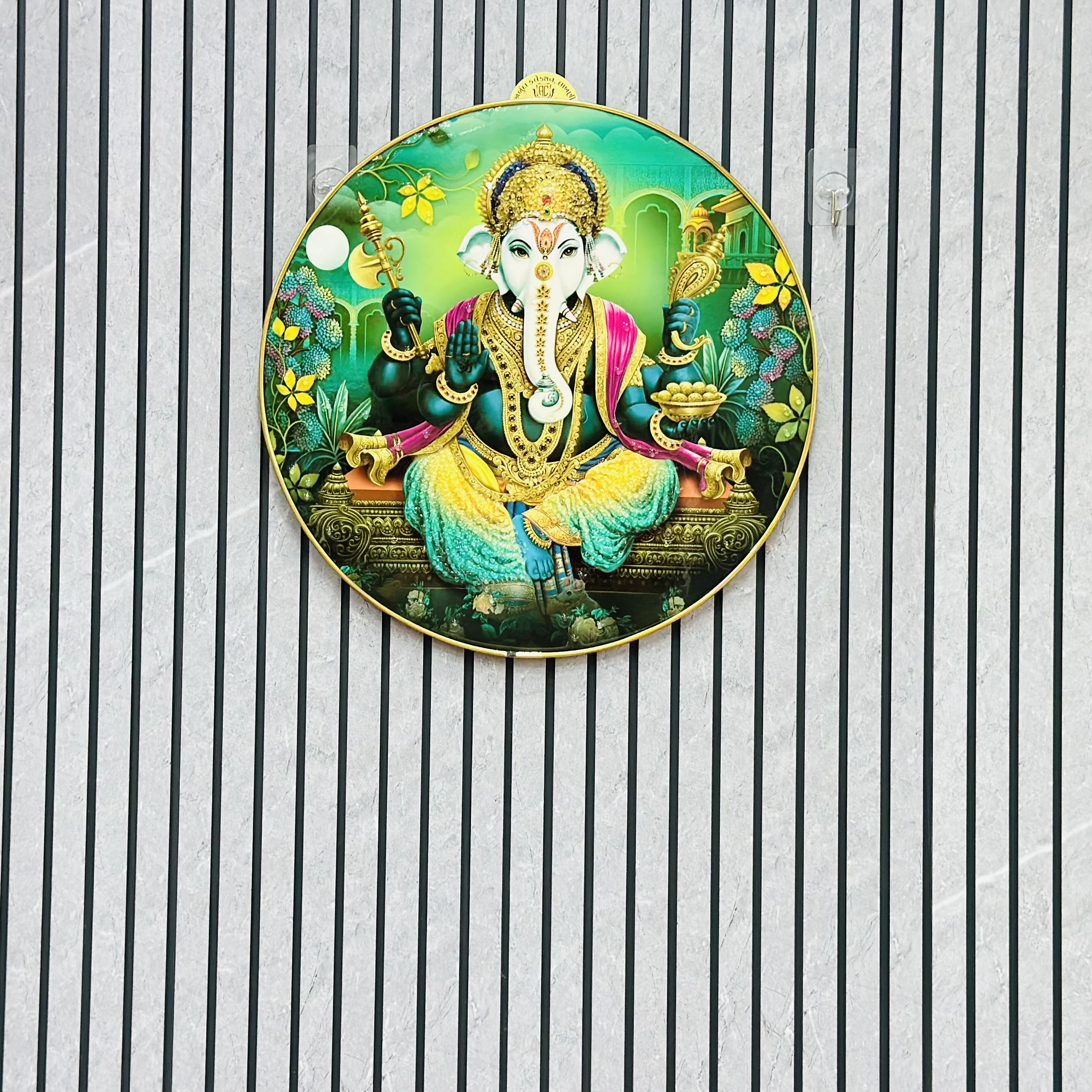 Green Ganpati Temple Wall Decor Frame(SKU-II1170)