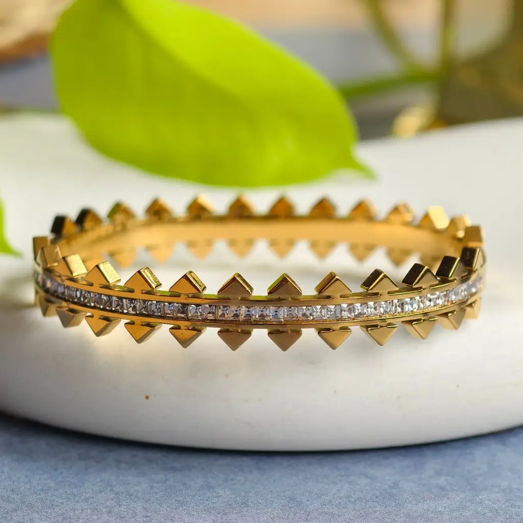 Crystal Gold Stainless Steel Bangle Bracelet