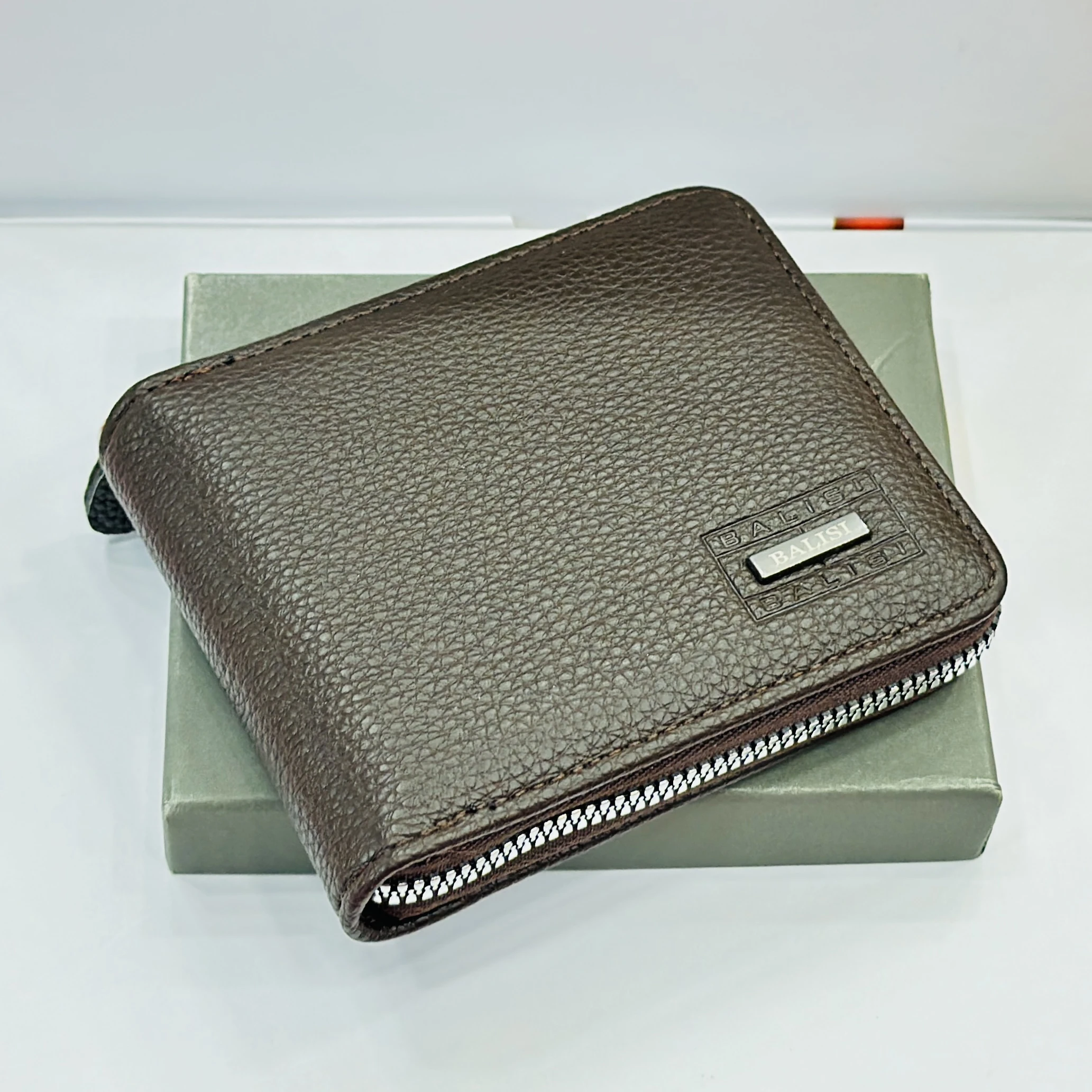 Brown leather zippered wallet