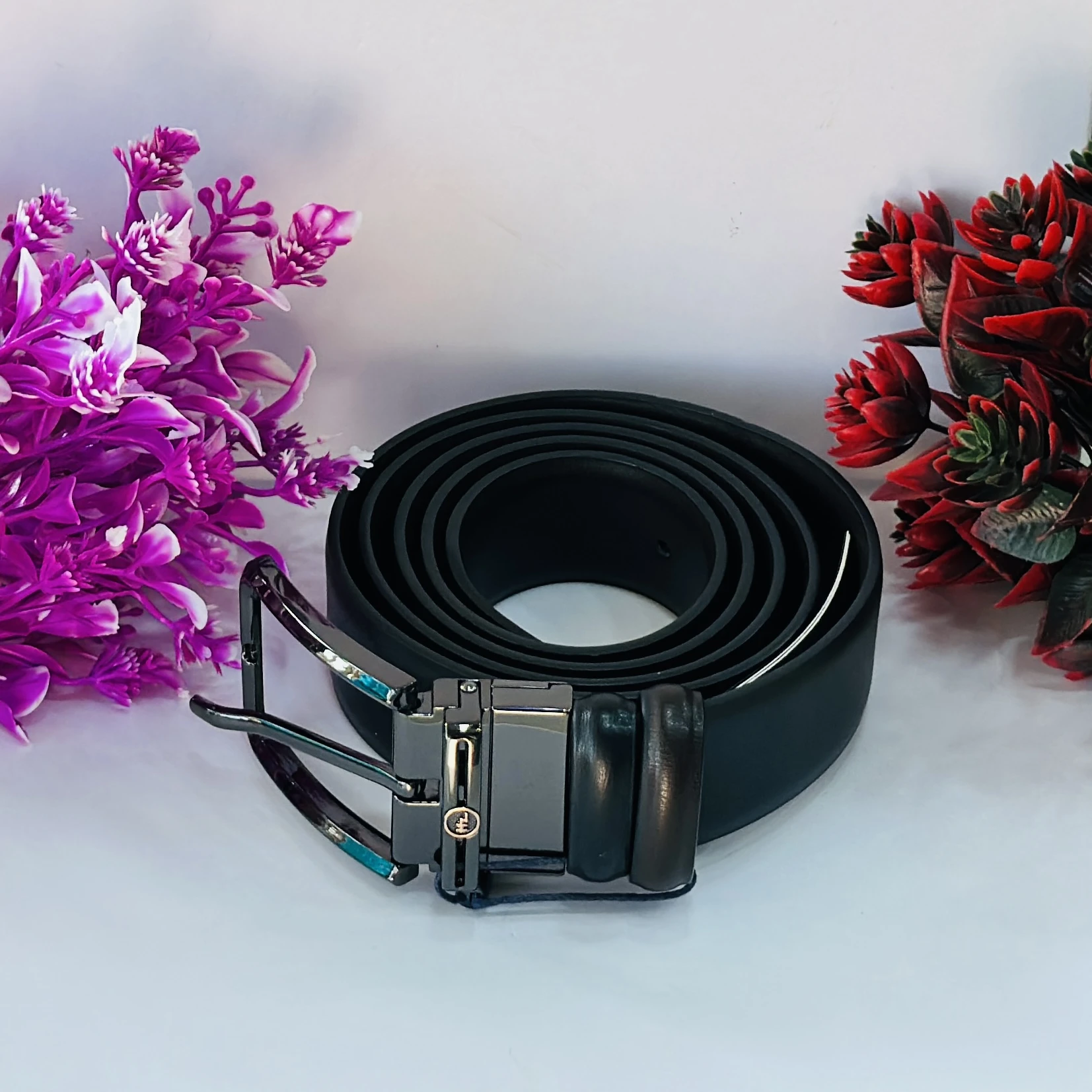 Men Casual Black Genuine Leather Belt